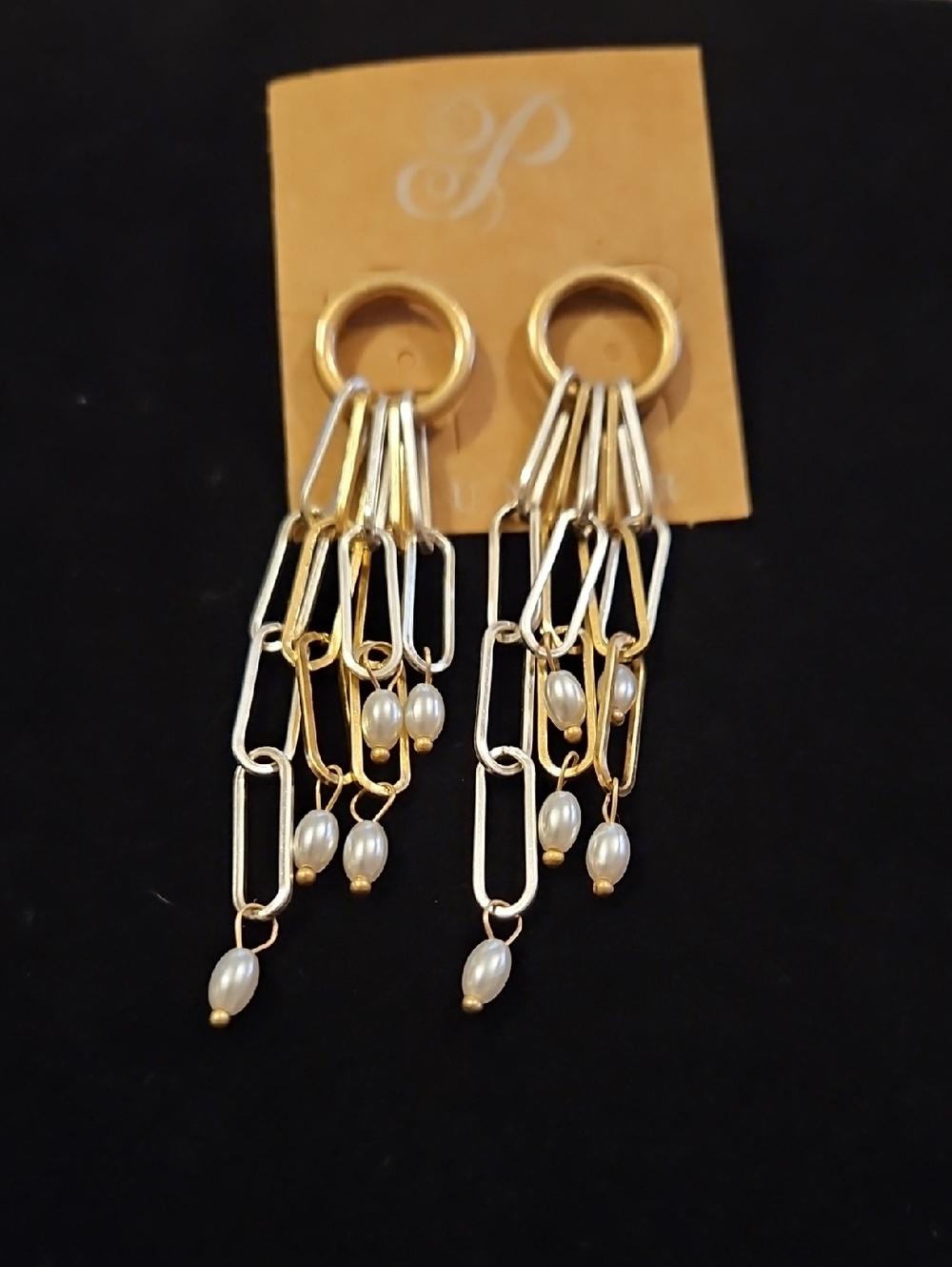 Plunder Gold-Tone Chain Drop Earrings with Pearl Dangles